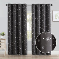 1 x Brand New CUCRAF Opaque Dark Grey Curtains with Eyelets Silver Foil Star Design Thick Curtains Blackout Thermal Curtain for Bedroom, Children s Room, Set of 2 H 245 x W 140 cm, Dark Grey - RRP €44.87