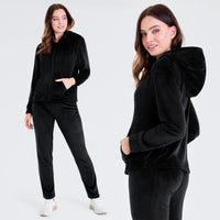 1 x RAW Customer Returns CityComfort tracksuit women, velour jogging suit women set with hoodie and jogging pants - loungewear set for women black, L  - RRP €22.4