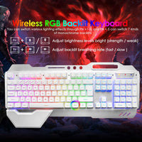 1 x RAW Customer Returns Wireless Mechanical Feel Gaming Keyboard, RGB Backlit, 5000mAh Rechargeable Battery with Detachable Palm Rest 7 Colors LED Gaming Mouse for PC Writer Gamer White  - RRP €55.45