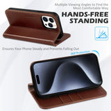 1 x RAW Customer Returns SHIELDON Case for iPhone 15 Pro Max, Genuine Leather Case Card Slot Magnet , TPU Folding Case Protective Case RFID Blocker Flip Case Compatible with iPhone 15 Pro Max 6.7 - Coffee - RRP €30.99