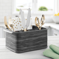 1 x RAW Customer Returns mDesign cutlery holder with handles decorative cutlery basket for kitchen, dining room, garden or picnic cutlery organizer with 5 compartments dark gray - RRP €21.0