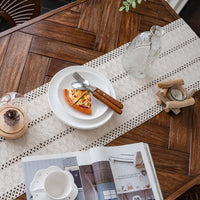 1 x RAW Customer Returns Weldomcor Beige Macrame Table Runner Boho Cotton Flax Table Runner with Tassels, Rectangular Crochet Lace Mesh Tablecloth for Kitchen Vintage Farmhouse Bohemian Wedding Tabletop Decor, 30x240cm - RRP €20.2