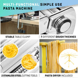 1 x RAW Customer Returns Manual pasta machine with dryer - Multi-Pasta stainless steel Italian flat dough machine 7 levels adjustable, sharp knife clamp - Fresh homemade pasta, spaghetti, lasagne - RRP €47.57