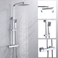 1 x RAW Customer Returns Aica Sanitarios Thermostatic shower column, shower head set with 38 thermostatic tap, Rain Shower Head, Adjustable Height 800mm - 1200mm, Square Chrome - RRP €88.78