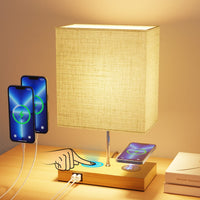 1 x RAW Customer Returns GLUROO Bedside Lamp with Charging Function, Wireless Charging Table Lamp with Touch Control, 3 Way Dimmable, 2 USB Ports, 10W E27 LED Bulb Included, Night Light for Bedroom, Living Room - RRP €37.99