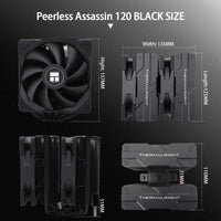 1 x RAW Customer Returns Thermalright Peerless Assassin 120 Black CPU air cooler, 6 heatpipes, two 120mm C12B PWM fans, aluminum heatsink cover, AGHP technology, for AMD AM4 Intel LGA 1700 1150 1151 1200 2066 2011 - RRP €43.66