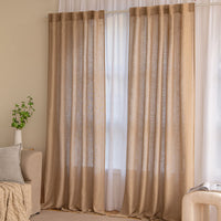 1 x RAW Customer Returns MIULEE Curtains Looped Voile Curtain Modern Linen Look Semi-Transparent for Living Room Bedroom Room Divider Sliding Curtain Set of 2 Stores Brown 245x140 cm - RRP €39.56