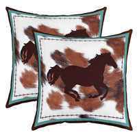 1 x Brand New Set of 2 pillowcases horse pillowcases 45 x 45 cm rustic western cowboy decorative pillow case decor cushion cover pillowcase reversible retro farmhouse horse teal blue brown throw decorative pillow - RRP €20.4