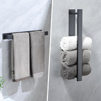 1 x RAW Customer Returns Towel Holder Without Drilling - 2 Bathroom Towel Holders Black Matt Two, Self-Adhesive Kitchen Stainless Steel Towel Rail Guest Towel Holder for Bathroom, YIGII - RRP €21.17