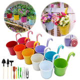 1 x RAW Customer Returns GIOVARA hanging flower pots, hanging flower pot with drainage hole, 10 pieces colorful garden pots with tools, metal flower pot for plants with removable handles 13 x 9.5X 13.5 cm  - RRP €27.79