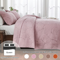 1 x RAW Customer Returns Qucover Bedspread 220x240cm Pink, Cotton Bedspread Bed Cover, Ultra Soft Bedspread Embroidery, Bedspreads 220x240, Quilt with 2 Pillowcases, Sofa Throw Blanket for Bed - RRP €80.64