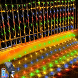 1 x RAW Customer Returns Solar fairy lights, 1.5x1.5m LED net lights, 96 LEDs 8 modes Christmas lights outdoor waterproof net lights with remote control timer for birthdays, weddings 1.5 1.5M, colored  - RRP €19.99