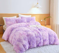 1 x RAW Customer Returns Menkala Plush Bed Linen 155x220 Winter Fluffy Warm Duvet Cover Tie Dye Printed White Purple Plush Bedding Set Fleece Long Hair Faux Fur Duvet Cover with Zip and 1 Pillowcase 80 x 80 cm - RRP €50.41