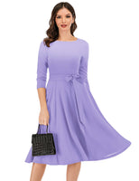 1 x Brand New DRESSTELLS women s dress festive knee-length registry office cocktail dress long-sleeved festive party dress with belt retro pleated skirt knee-length midi-length lavender XS - RRP €45.99