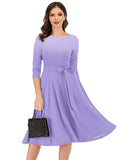 1 x RAW Customer Returns DRESSTELLS women s cocktail dress confirmation dresses festive party dresses midi-length cocktail dress evening dress with belt retro long-sleeved pleated skirt lavender 2XL - RRP €48.99