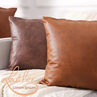 1 x Brand New Yaertun set of 2 faux leather cushion covers, sofa cushions, decorative cushion covers, square throw pillow covers, cushions for sofa, bedroom, 24 x24 , 60 x 60 cm, brown - RRP €39.46