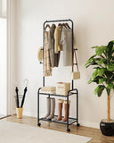 1 x RAW Customer Returns Hzuaneri Clothes Rack, Clothes Rack with 2 Tier Storage Shelf, 2 in 1 Design, Clothes Rack with 4 Wheels, Metal Frame Shoe Rack, Coat Rack with 4 Hooks for Bags, Black GR07660B - RRP €29.99