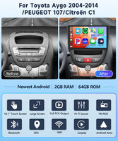 1 x RAW Customer Returns 2 64G 10 Wireless Carplay Android Car Android Car Radio for Toyota Aygo Peugeot 107 Citroen C1 2004-2014 with Touchscreen with Bluetooth HiFi RDS FM Radio Navi AHD Rear View Camera CANBUS - RRP €198.99