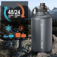 1 x RAW Customer Returns OneTigris stainless steel drinking bottle, water bottle 1.9L high capacity, sports bottle with good insulation effect for bicycle, camping, yoga, gym, airsoft, gray, 64OZ - RRP €43.99