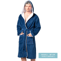 1 x RAW Customer Returns Twinzen bathrobe men s terry cloth royal blue - cotton velvet - dressing gown men s cotton velour bathrobe men s cotton OekoTex extra soft size XXL - RRP €45.37