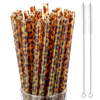 1 x RAW Customer Returns 50 Pieces Reusable Leopard Pattern Plastic Drinking Straws Printed Animal Straws Safari Theme Plastic Straws and 2 Cleaning Brushes for Birthday Party Favors - RRP €18.14