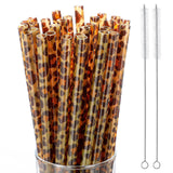 1 x RAW Customer Returns 50 Pieces Reusable Leopard Pattern Plastic Drinking Straws Printed Animal Straws Safari Theme Plastic Straws and 2 Cleaning Brushes for Birthday Party Favors - RRP €18.14