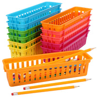 1 x RAW Customer Returns BELLE VOUS Stationery Storage Basket Plastic 12 Pieces - Storage Box Long Set Colorful - Plastic Basket Storage for Small Colored Pencils Pencils in Classroom, Desk, Office, Accessories, Makeup - RRP €22.99