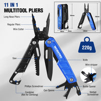 1 x RAW Customer Returns WORKPRO Multifunctional Pliers 11-in-1 Foldable Multitool Tool Stainless Steel Multifunctional Tool with Carabiner Needle Nose Pliers Cable Cutter Bottle Opener Screwdriver for Outdoor with Carry Bag Blue - RRP €17.14