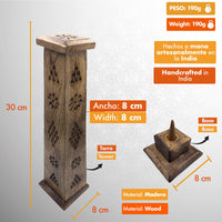 1 x RAW Customer Returns Incense Burner Wooden Tower Hand Carved in India Exclusive and Unique Design 30 x 8 x 8 cm Weight 190 g Wooden Incense Holder - RRP €14.5