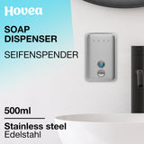 1 x RAW Customer Returns Hovea - Soap dispenser wall mounted 500ml - Stainless steel soap dispenser for wall mounting - Liquid soap, shampoo - Wall soap dispenser - Brushed metal anti-rust - Bathroom, kitchen - SP500 - RRP €25.64