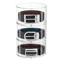 1 x RAW Customer Returns FNG8 3-Tier Belt Organizer - Round Belt Watch Storage Box Transparent with Magnetic Lid - Stackable Acrylic Organizer Made of Plastic for Belts, Jewelry, Watches, Makeup Cosmetic Accessories - RRP €21.99