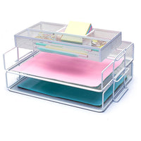 1 x RAW Customer Returns Exerz Letter Trays 2 Pieces Paper Sorter Desk Multifunctional Organizer File Holder for Office, School, Study, 2-in-1 Drawer, Space Saver White Plus  - RRP €22.8