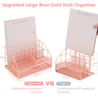 1 x RAW Customer Returns ARCOBIS Desk Organizer and 72 Metal Accessories, Large Rose Gold Office Organizer with 6 Compartments 1 Drawer, Mesh Pen Holder Desk for Office, School and Household, 18d x 15w x 26h cm - RRP €23.18