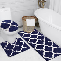 3 x Brand New McEu rug set 3 pieces, non-slip washable large bath mat set, fluffy soft absorbent bath mat bath carpet set with toilet lid cover, 50 x 120 cm 50 x 50 cm 38 x 42 cm blue  - RRP €119.97