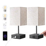 1 x RAW Customer Returns EDISHINE Touch Bedside Lamps Set of 2, with USB-A and USB-C Charging Port, E27 LED Bulb Included, 3 Brightnesses for Bedroom, Living Room, Hotel, Linen Lampshade - RRP €52.99