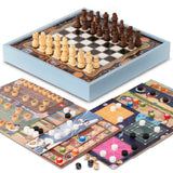 4 x Brand New Lingle 16-in-1 Combo Game Set with Chess, Checkers, Backgammon, Chinese Chess, Pachinko, Snakes and Ladders, Goose and Fox Game, Fox and Geese, Gomoku, Tic-Tac-Toe and more - RRP €149.88