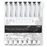 1 x RAW Customer Returns Ohuhu Fineliner Pen, 8 Pack Ultra Drawing Pens, 8 Different Tip Sizes, 7 Fine Tip Markers a Brush, Black Line Pens with Fine Ink for Drawing Details - RRP €13.3