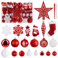 1 x RAW Customer Returns SOLEDI Set of 128 Premium Christmas Baubles Plastic Red White with Tree Top Star - Robust and Safe Christmas Tree Decoration Set with Hanging - Colorful Christmas Tree Baubles, Reusable Christmas Decoration - RRP €36.29