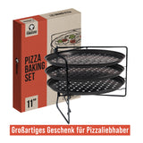 1 x RAW Customer Returns Chef Pomodoro pizza tray round pizza tray pizza tray set of 3 non-stick perforated pizza pan made of carbon steel, round pizza tray 28 cm - RRP €30.35