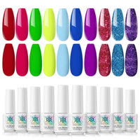 1 x Brand New RSTYLE Semi-Permanent Nail Polish, 10 Colors Semi-Permanent Nail Polish UV Led UV Nail Gel Polish Semi-Permanent Gel Nail Polish Nail Polish Red Glitter Fluo Green Nail Polish - RRP €15.99