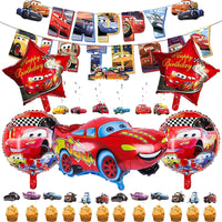 15 x Brand New GENGUTOR 38 pieces car birthday decorations, 5 car foil balloons, 24 cars cake decorations, 6 hanging spins, car decoration birthday, happy birthday banner, birthday decoration cars boys - RRP €135.9