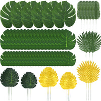 1 x RAW Customer Returns twirush 72 pieces 10 types artificial palm leaves with stems, tropical plant palm leaves monstera leaves, plastic palm leaves for Hawaiian luau jungle beach theme table decoration - RRP €13.1