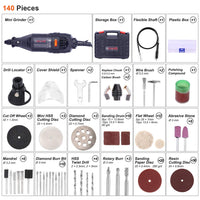 1 x RAW Customer Returns 130W multi-function tool, GOXAWEE rotary tool with 140-piece accessory set, 8000-30000RPM engraving pen for cutting, drilling, engraving, polishing, craft projects DIY creations  - RRP €36.99