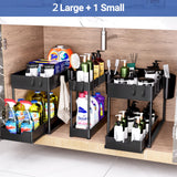 1 x RAW Customer Returns Puricon 3 Pack Extendable Under Sink Shelf, 2 Tier Standing Shelf Kitchen Worktop Shelf Organizer, Multifunctional Storage Rack Kitchen Shelf Under Cabinet Shelf Sink Cabinet Shelf - Black - RRP €39.31