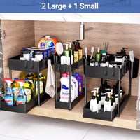 1 x RAW Customer Returns Puricon 3 Pack Extendable Under Sink Shelf, 2 Tier Standing Shelf Kitchen Worktop Shelf Organizer, Multifunctional Storage Rack Kitchen Shelf Under Cabinet Shelf Sink Cabinet Shelf - Black - RRP €39.13