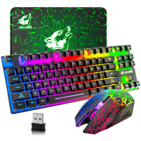 1 x RAW Customer Returns Wireless Gaming Keyboard and Mouse, 87 Keys Rainbow LED Backlight Rechargeable 3800mAh Battery Mechanical Feel Anti-Ghosting Ergonomic Waterproof RGB Mouse Black  - RRP €42.99