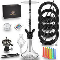 1 x RAW Customer Returns NOBLE HOOKAH HOOKAH 100cm 4 connections aluminum shisha set with LED light, 4 hoses, glass base, molasses catcher - RRP €115.96