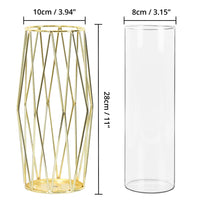 1 x RAW Customer Returns Winter Shore Gold Vases Decoration for Centerpieces - 28 cm Large Cylinder Vases with Decorative Iron Vase Holder - Flower Arrangement for Pampas Grass Decoration Wedding Table Decoration - RRP €20.89