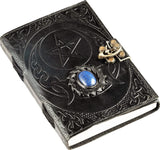 1 x RAW Customer Returns Urban Leather Pentacle Pentagram Wiccan Lapis Gemstone Studded 3 Moon Celtic Black Star Book of Shadows Journal for Drawing Album Writing Notebook, Blank Unlined Pages - RRP €20.42