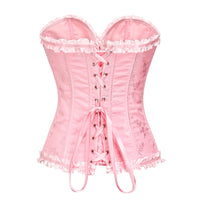 1 x RAW Customer Returns SZIVYSHI Women s Sweetheart Lace Overbust Corset Plastic Boned Bustier Top Pink 1 46 - RRP €28.62